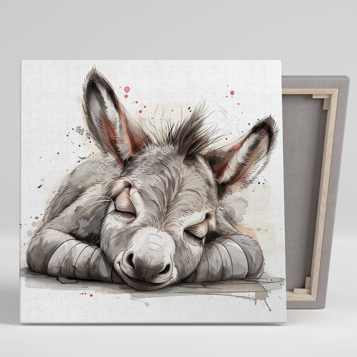 Sleepy Baby Donkey Watercolor Sketch Sweet Nursery Wall Poster