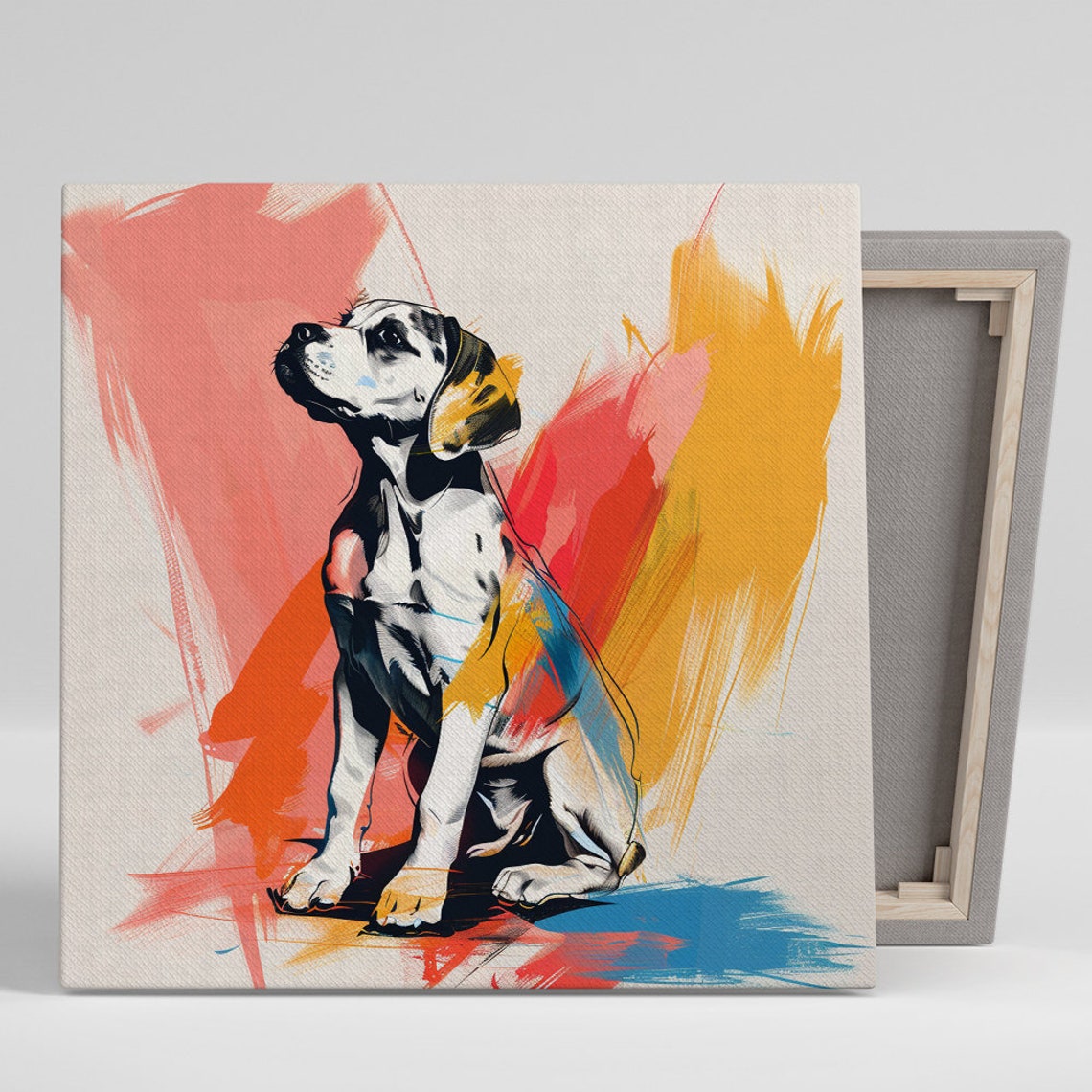 Beagle Puppy Looking Up Abstract Paint Stroke Dog Portrait Wall Art