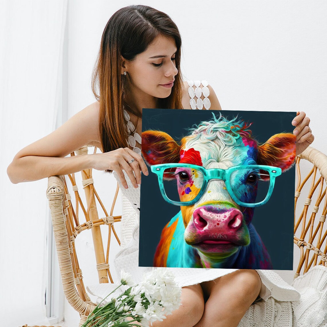 Cow With Glasses, Modern Farmhouse Poster Print - Image 3
