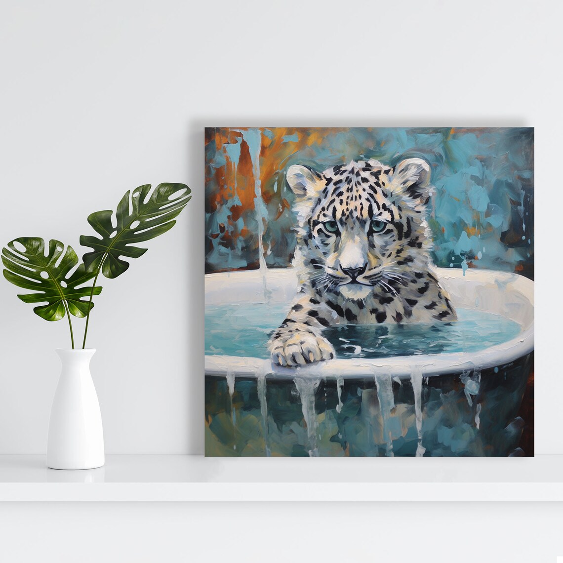 Snow Leopard in Bathtub, Bathroom Wall Art Print - Image 4