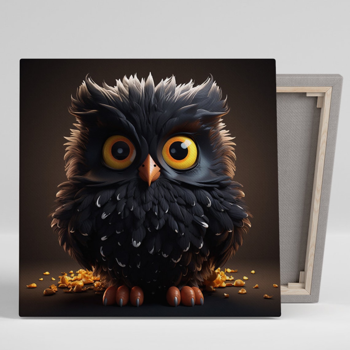 Cute Baby Owl Big Yellow Eyes Portrait Whimsical Nursery Decor Poster