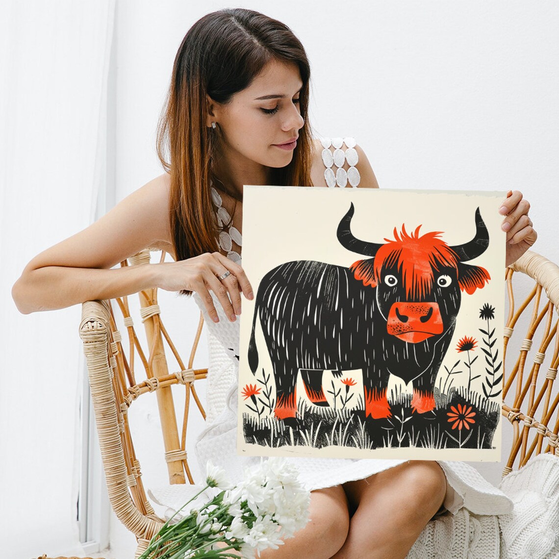 Highland Cow Whimsical Rustic Farmhouse Wall Art Print - Image 3