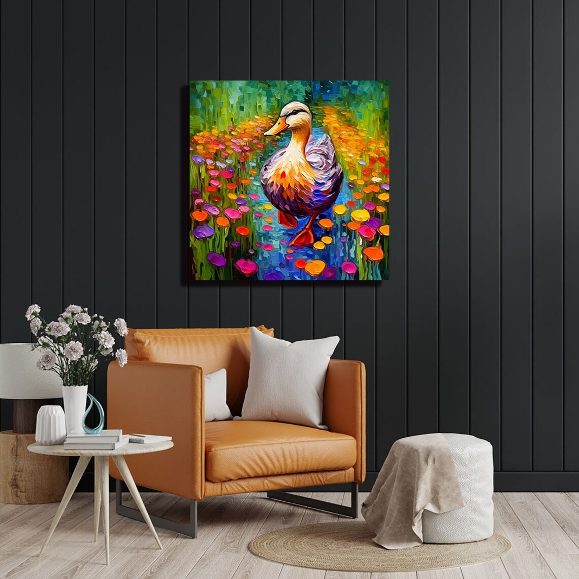Duck With Flower Poster, Whimsical Floral Duck Art - Image 2