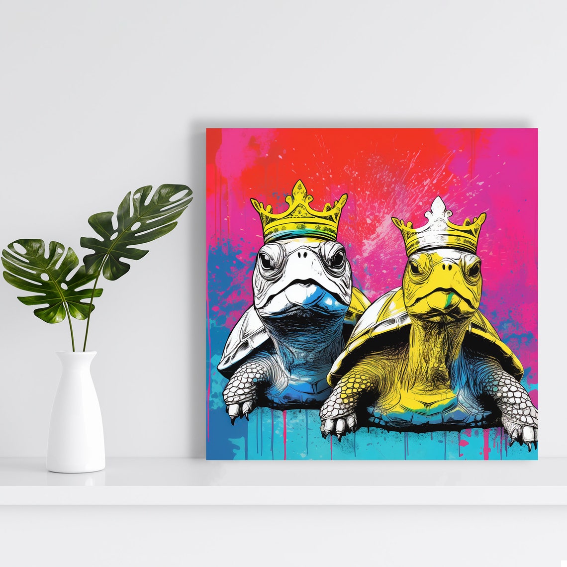 Royal Crowned Turtle Duo Pop Art Pink Blue Street Style Wall Poster - Image 2
