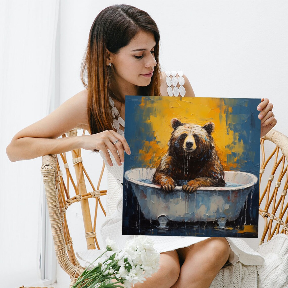 Grizzly Bear in Bathtub Art Print, Nursery Decor - Image 3