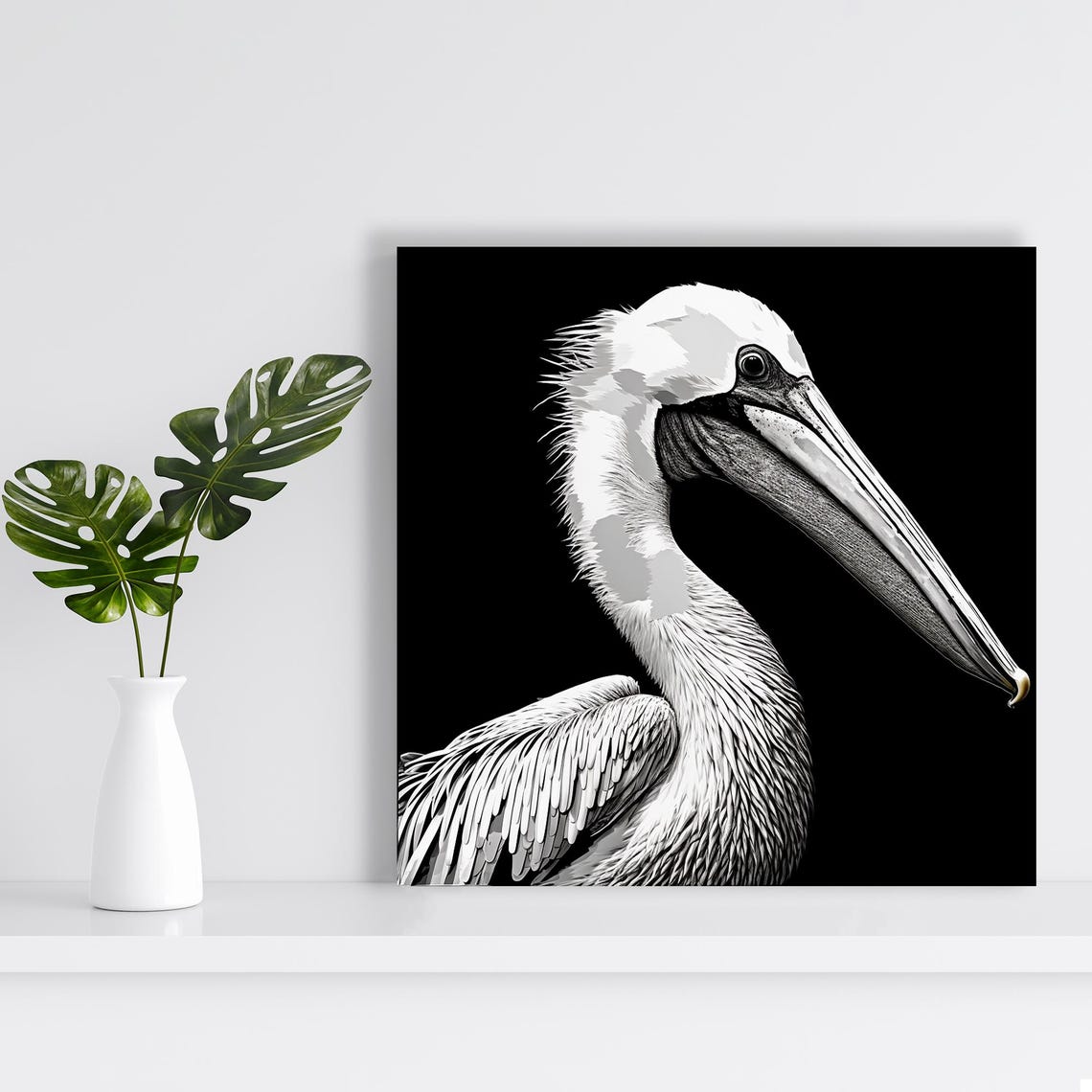Elegant Pelican Portrait Black White Coastal Bird Wall Art Poster - Image 2