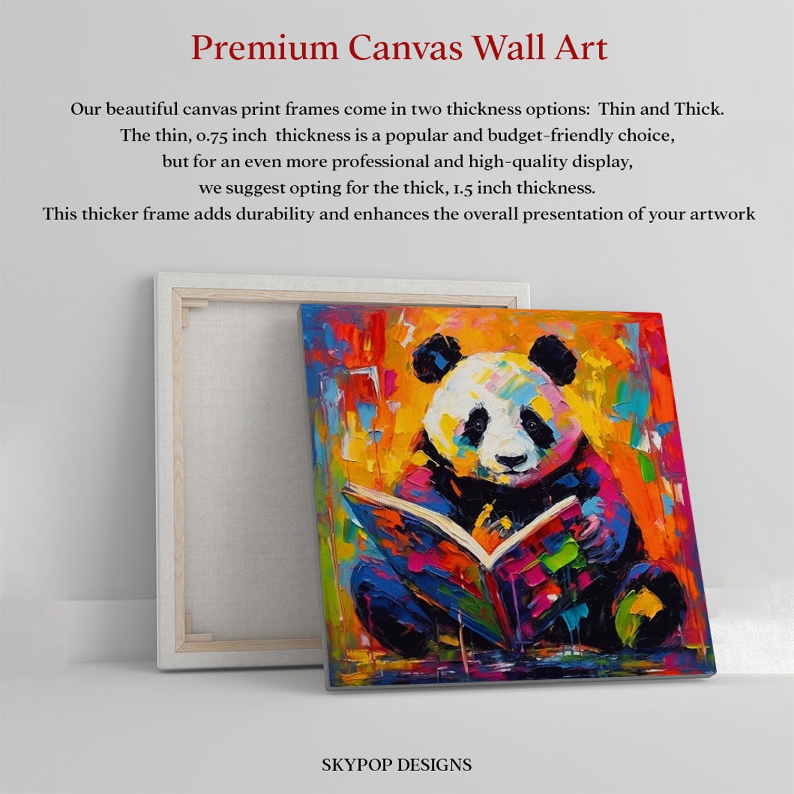Colorful Panda Reading Book Abstract Impasto Cute Library Poster - Image 3
