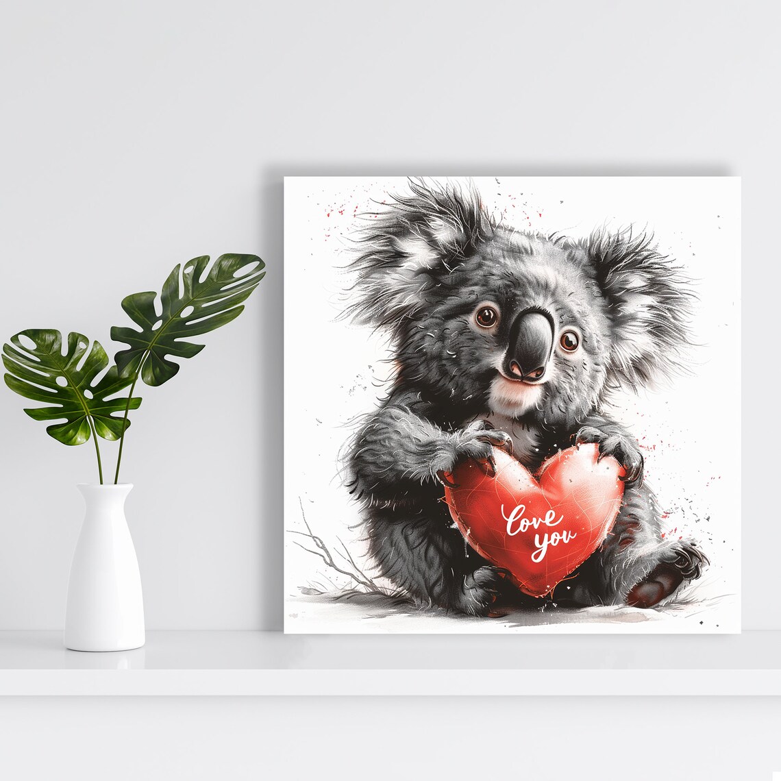Koala Holding Love You Red Heart Valentine Cute Sweet Animal Poster - Image 2