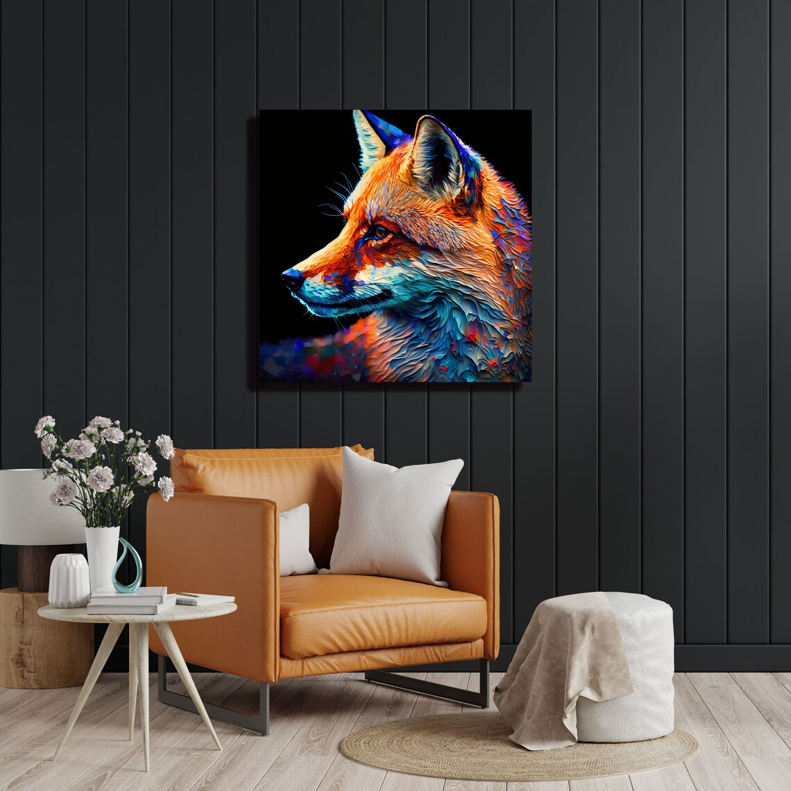 Fox Portrait Layered Orange And Teal Modern Wildlife Wall Canvas Poster - Image 3
