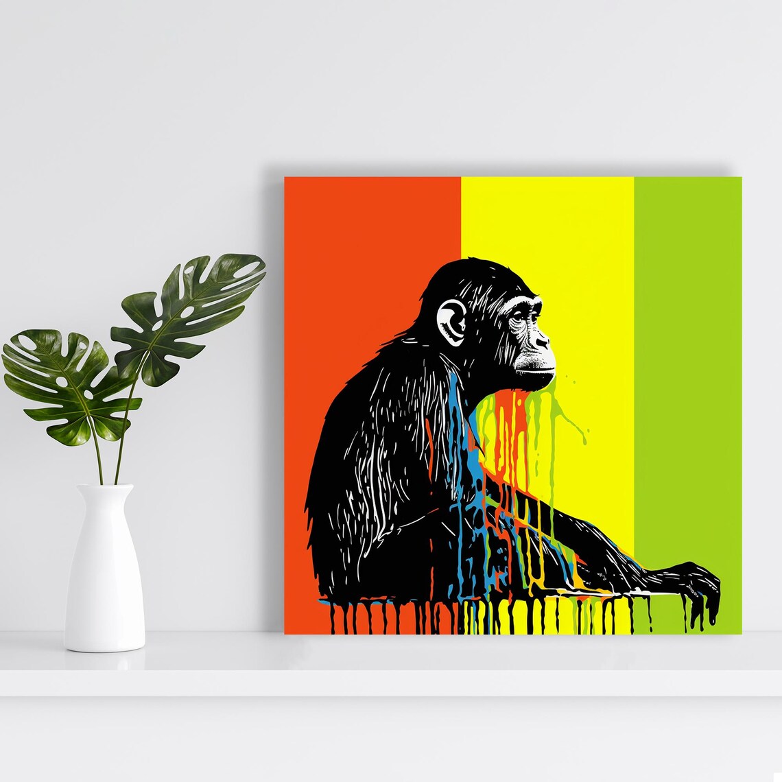 Chimpanzee Silhouette Dripping Paint Pop Art Color Block Street Poster - Image 2