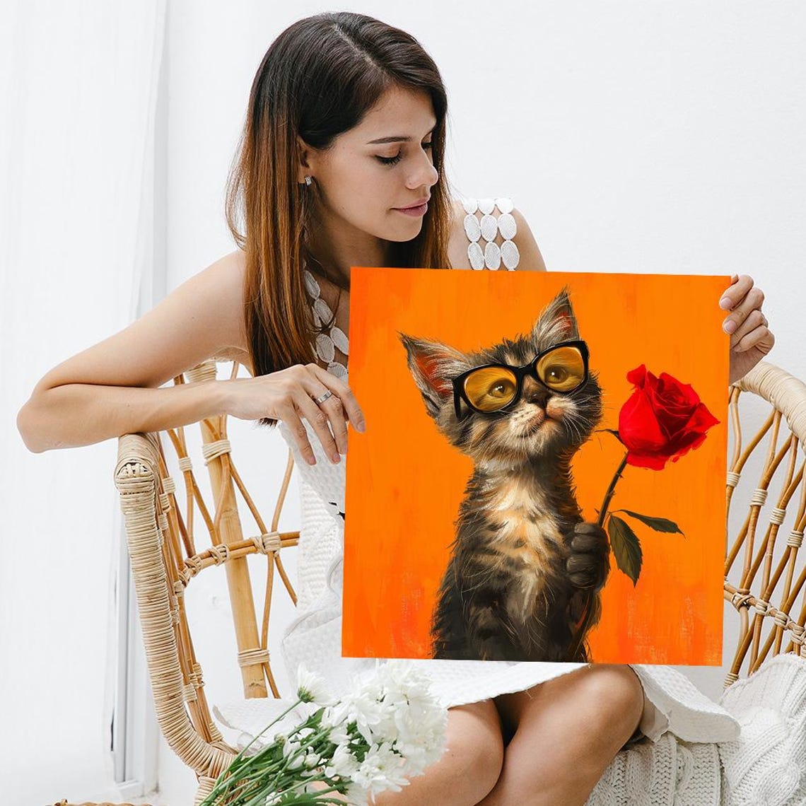 Cool Kitten Sunglasses Red Rose Hipster Funny Cat Orange Art Poster - Image 3