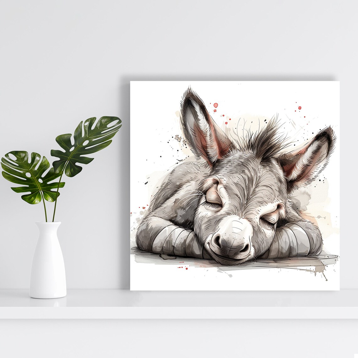 Sleepy Baby Donkey Watercolor Sketch Sweet Nursery Wall Poster - Image 2