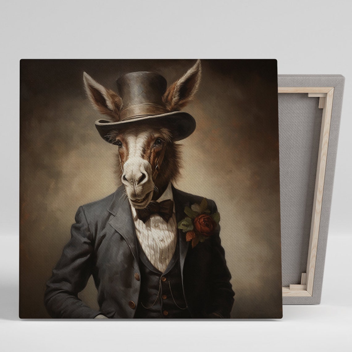 Dapper Donkey Gentleman Top Hat Vintage Oil Portrait Wall Poster