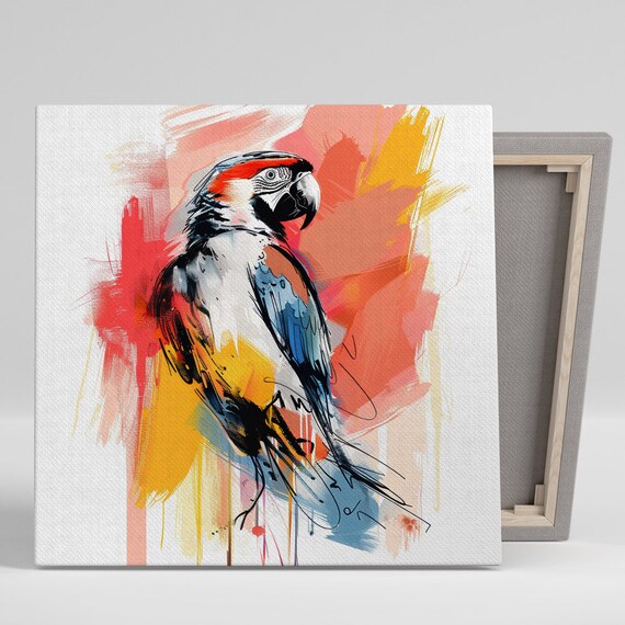 Vibrant Parrot Splash Art Poster, Whimsical Decor
