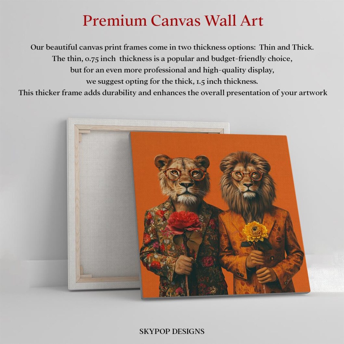 Dapper Lions In Bloom Retro Animal Decor Art Print - Image 3