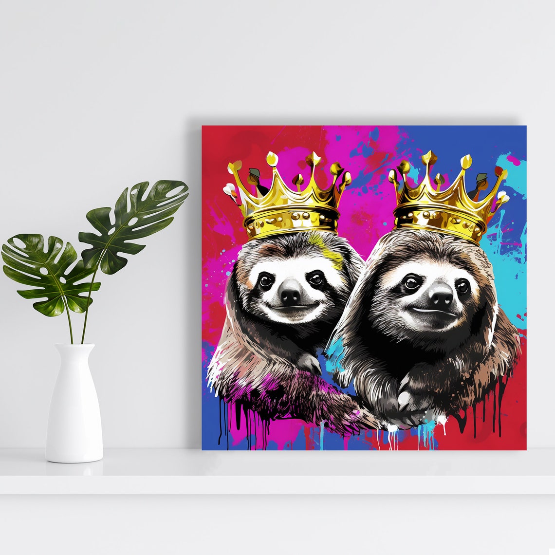Royal Crowned Sloth Duo Gold Crowns Graffiti Pop Wall Art Poster - Image 2