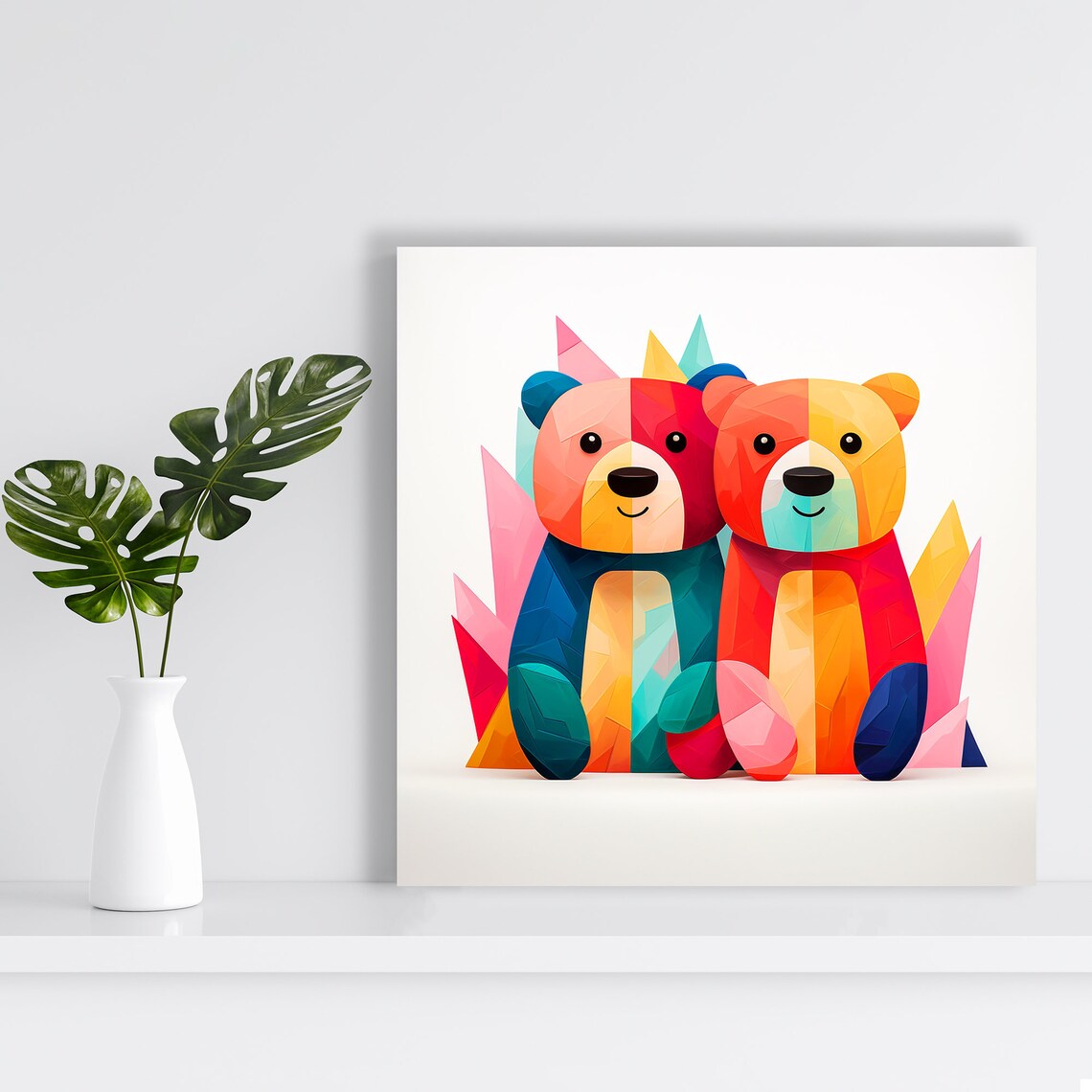 Geometric Bear Buddies Poster Print, Whimsical Decor - Image 2