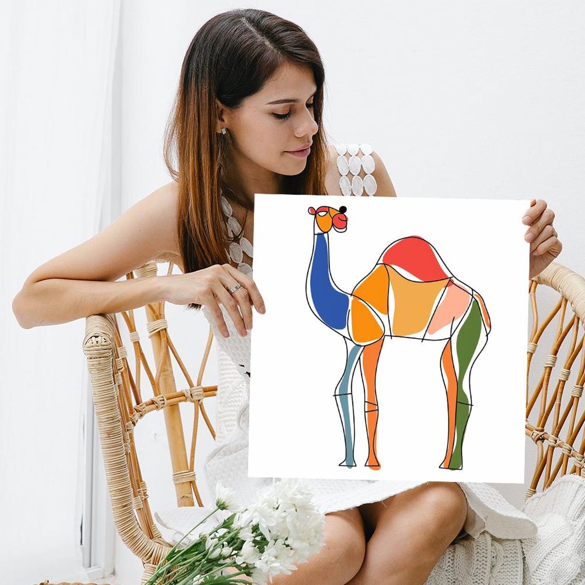 Geometric Camel Minimalist Line Drawing Colorful Modern Desert Poster - Image 3