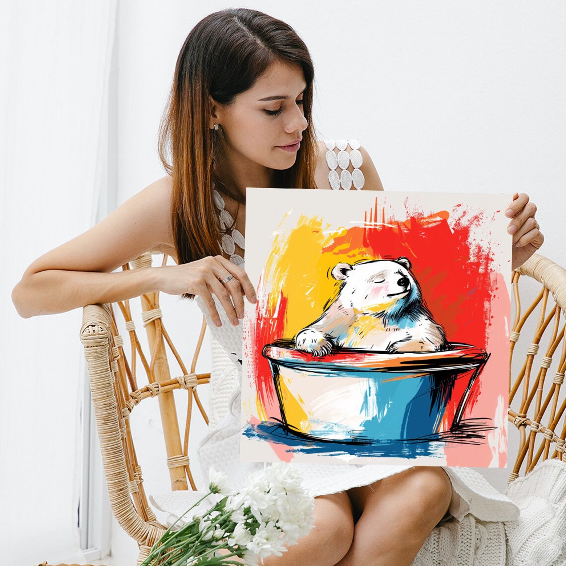 Polar Plunge Bear Bathtub Art Print, Whimsical Decor - Image 3