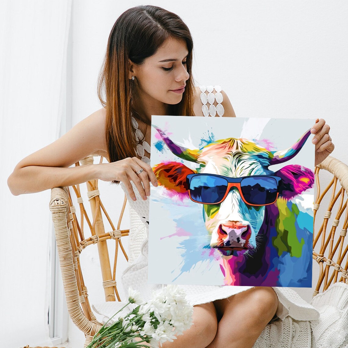 Colorful Cow Sunglasses Watercolor Pop Art Fun Farm Animal Poster - Image 3