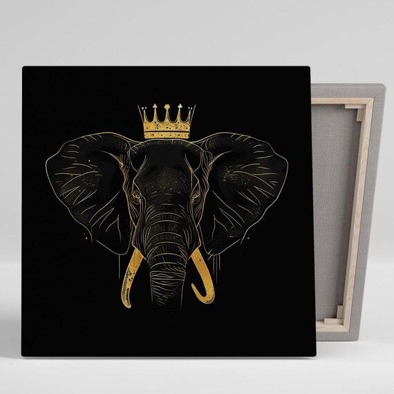 Regal Elephant Wearing Golden Crown Luxury Gold Line Art Poster