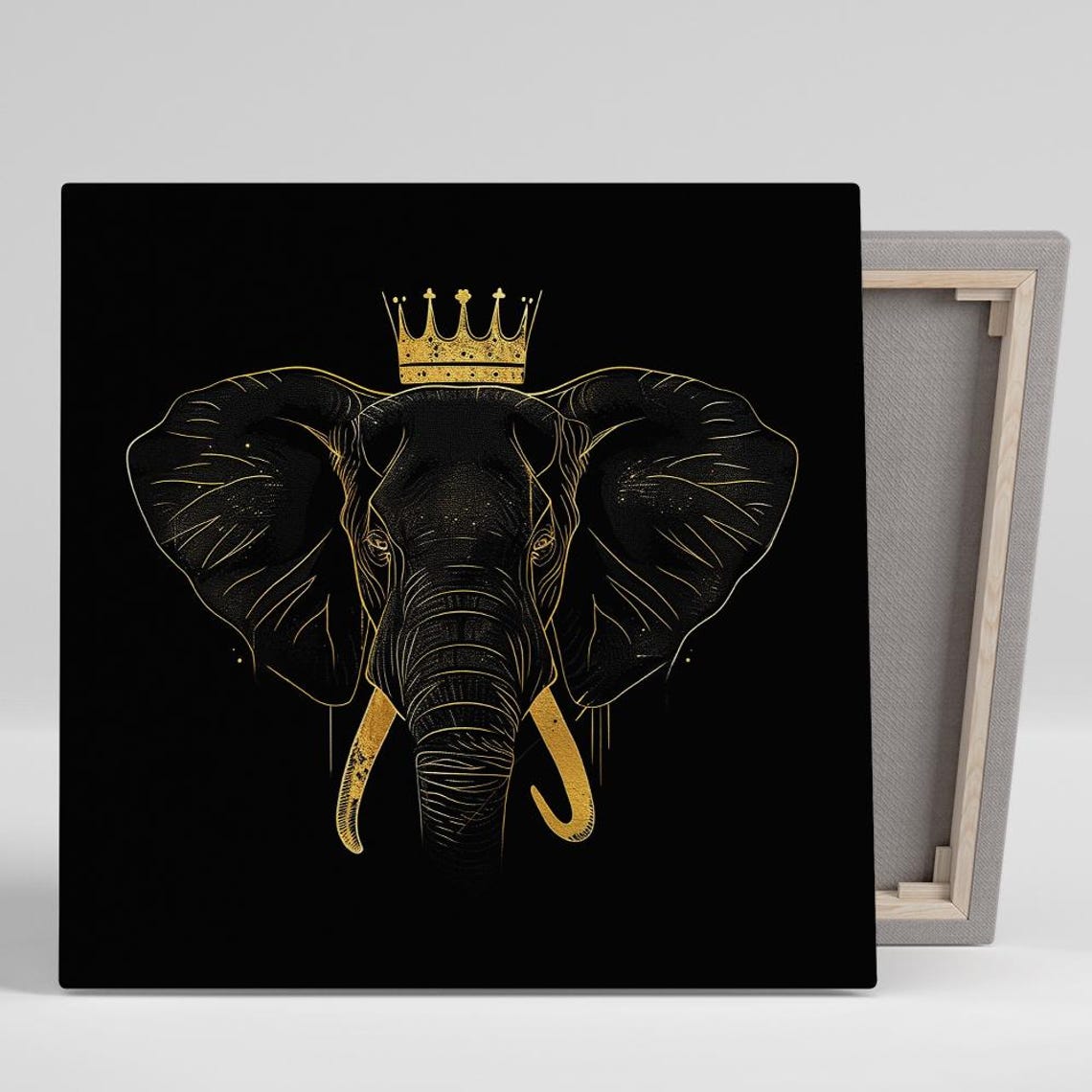 Regal Elephant Wearing Golden Crown Luxury Gold Line Art Poster