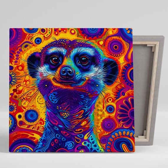 Psychedelic Meerkat Explosion Art Or Poster Pop Whimsical Decor Living Room Bedroom Childrens Room Art Blue Purple Orange Yellow