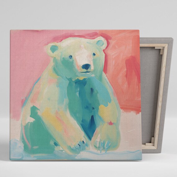 Polar Bear Cub Poster Pastel Watercolor Soft Nursery Animal Decor