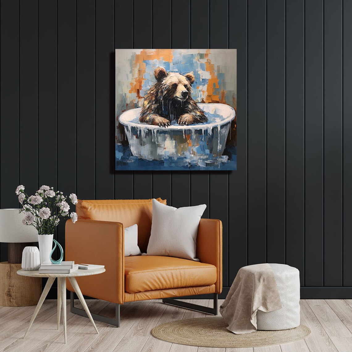 Grizzly Bear In Bathtub Bathroom Wall Art Print - Image 4