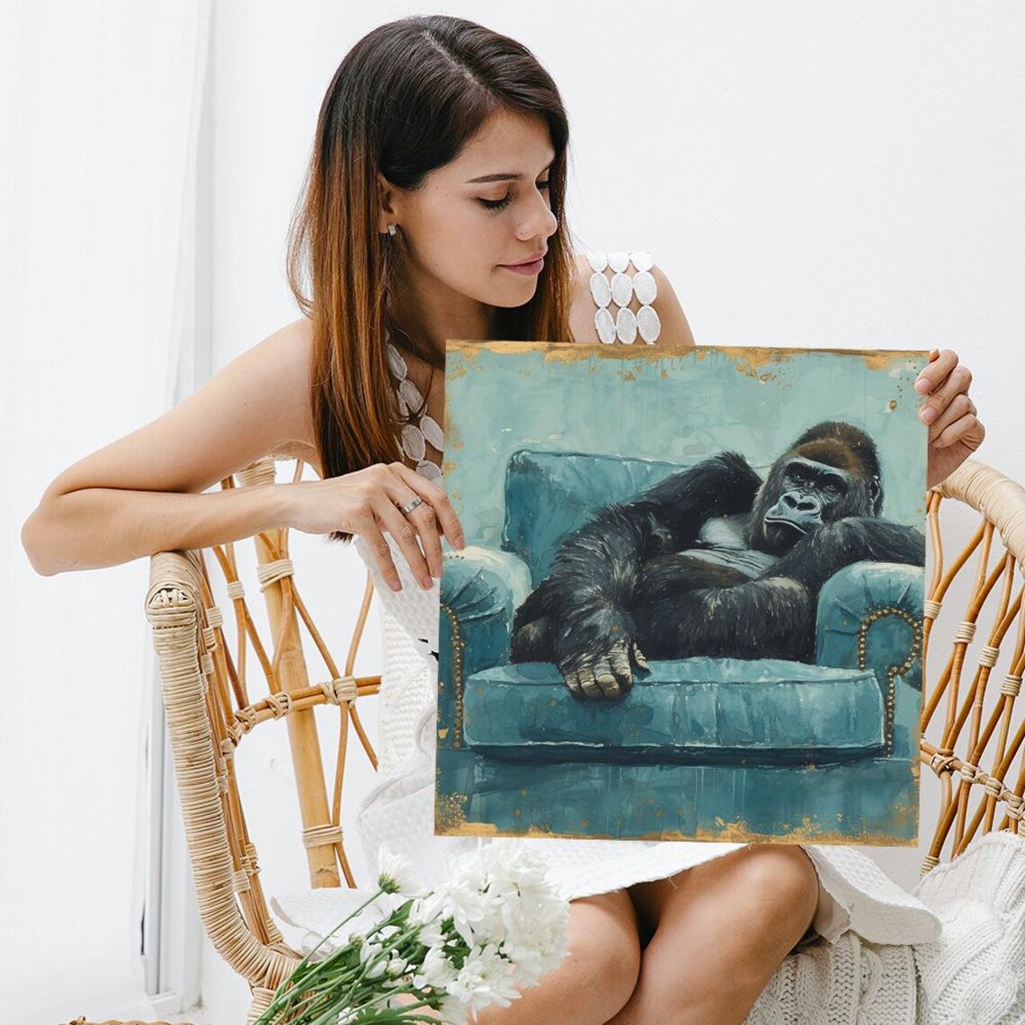 Whimsical Gorilla Modern Minimalist Art Print - Image 3