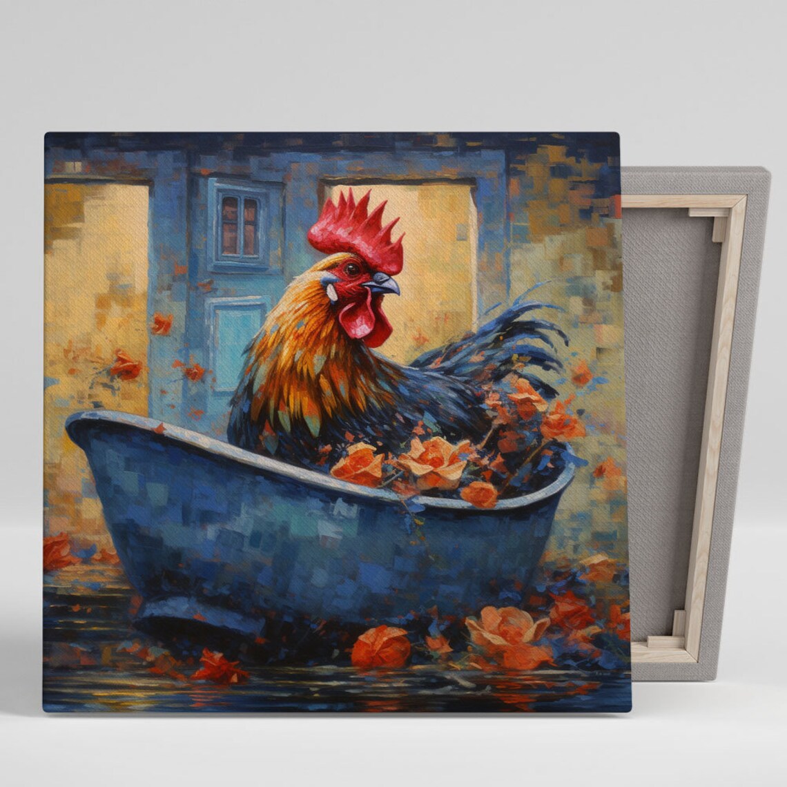 Rooster In Bathtub, Farmhouse Bathroom Art Print
