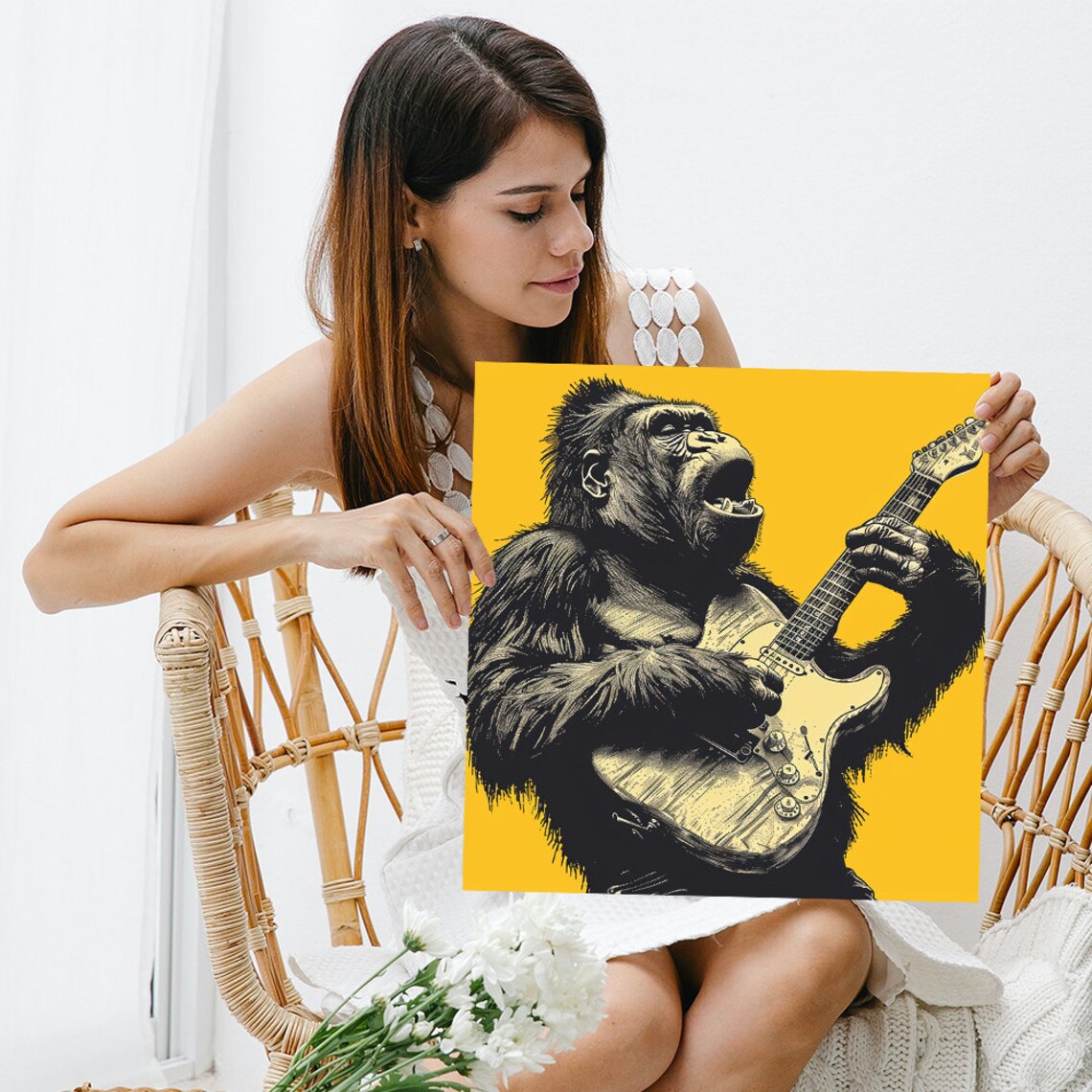 Gorilla Guitarist Pop Art Poster, Music Animal Decor - Image 3