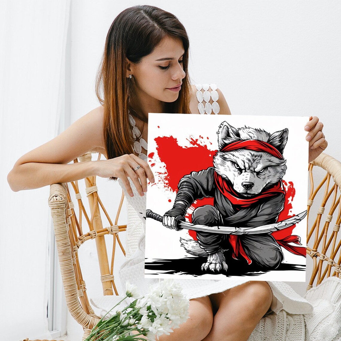 Samurai Wolf Warrior Poster, Contemporary Decor - Image 3