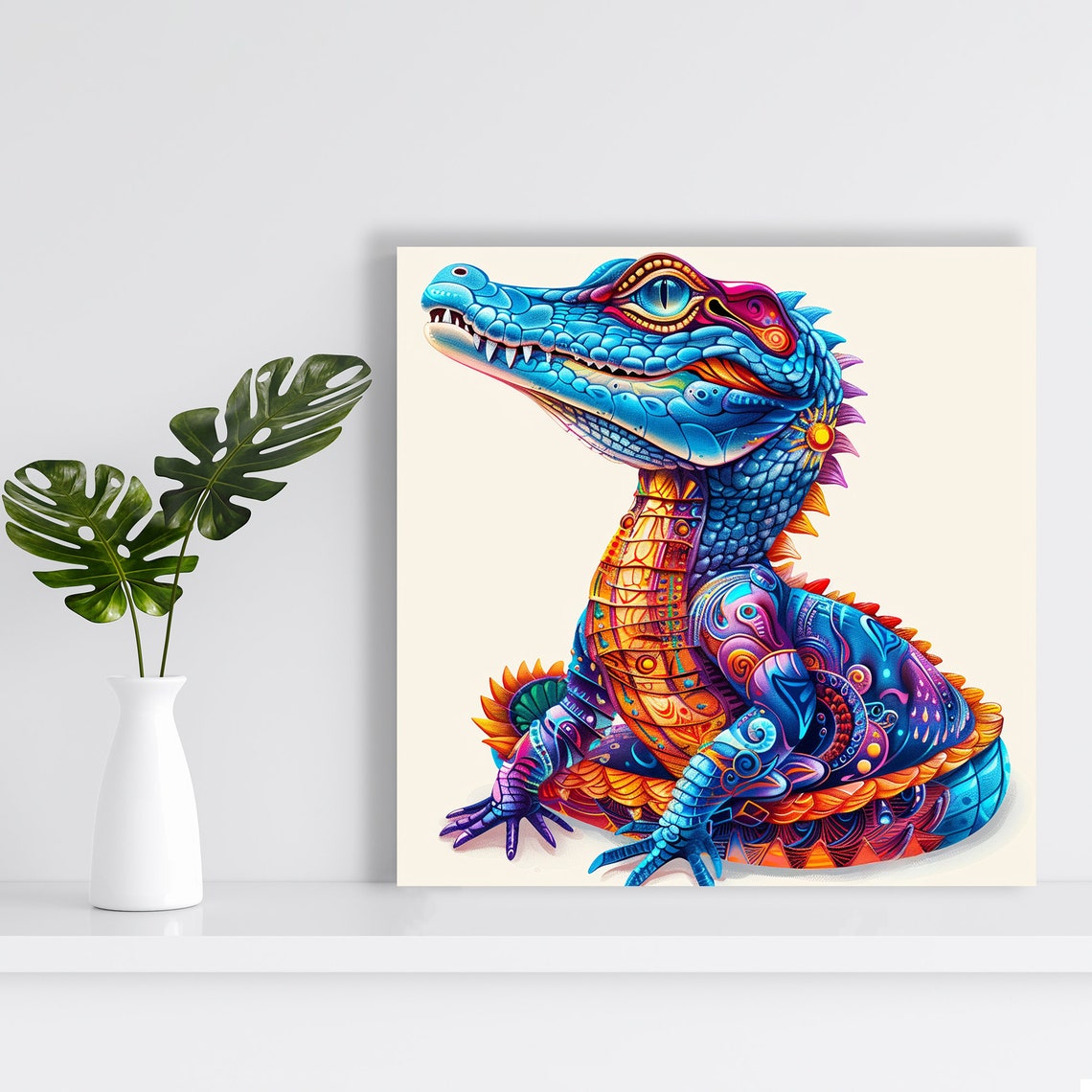 Psychedelic Colorful Crocodile Blue Purple Vibrant Animal Art Poster - Image 2