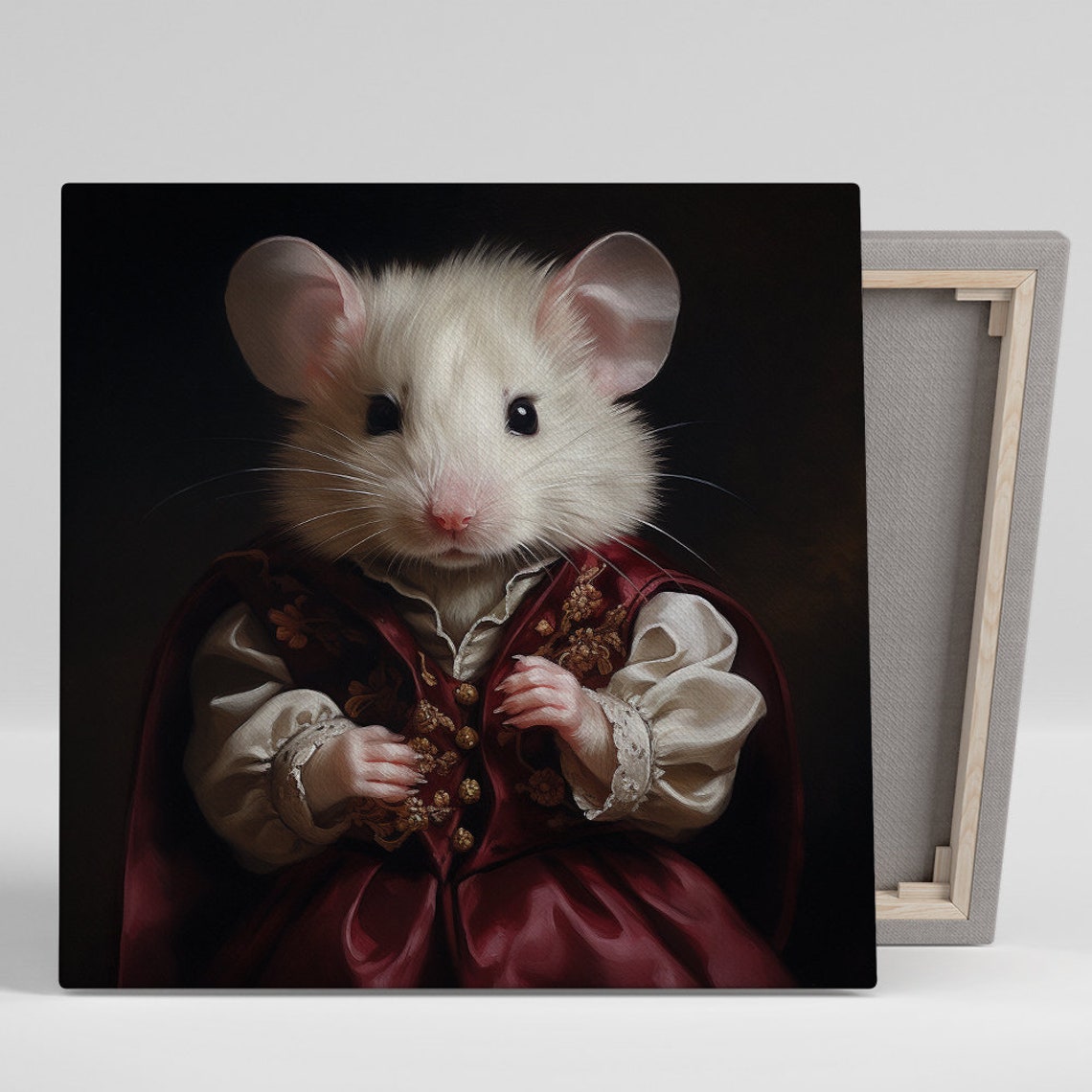 Victorian Mouse Portrait Red Gold Gown Dramatic Dark Wall Art Poster