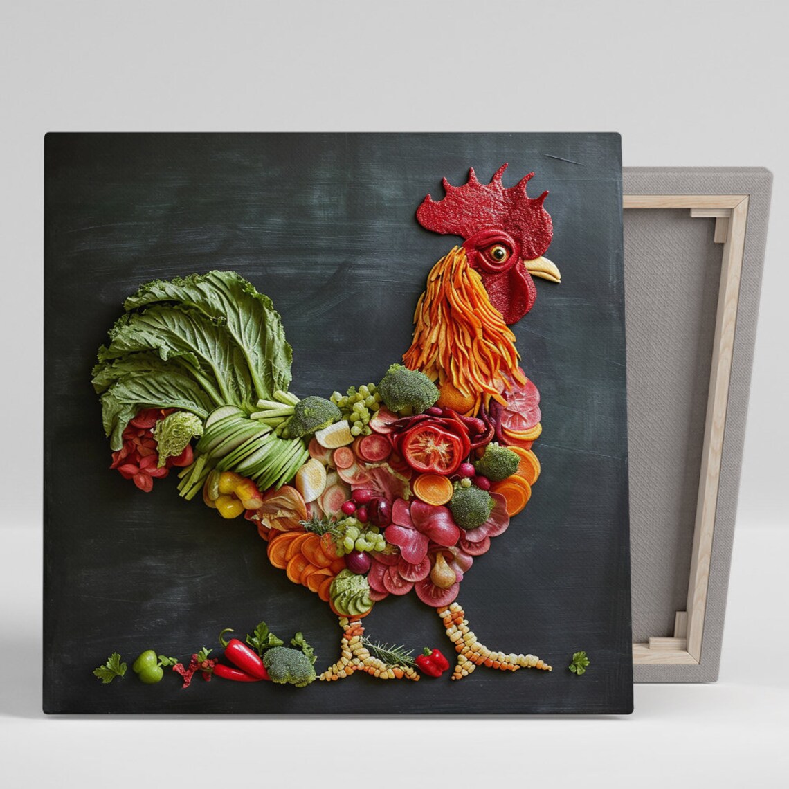 Veggie Rooster Whimsical Nature Kitchen Art Print