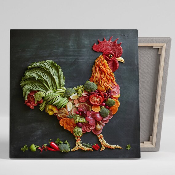 Veggie Rooster Whimsical Nature Kitchen Art Print