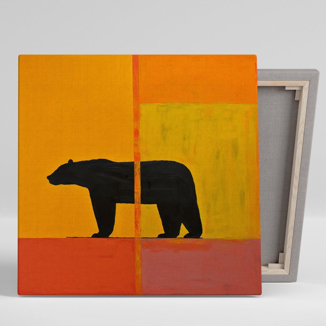 Black Bear Silhouette On Fiery Orange Abstract Modern Art Poster