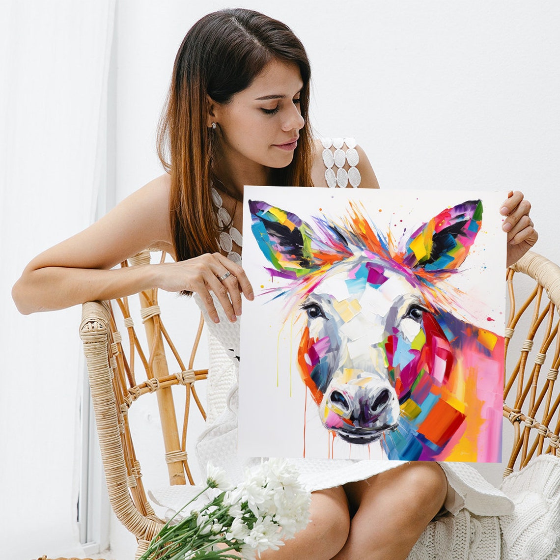 Rainbow Donkey Paint Splash Abstract Multicolor Wildlife Art Poster - Image 3