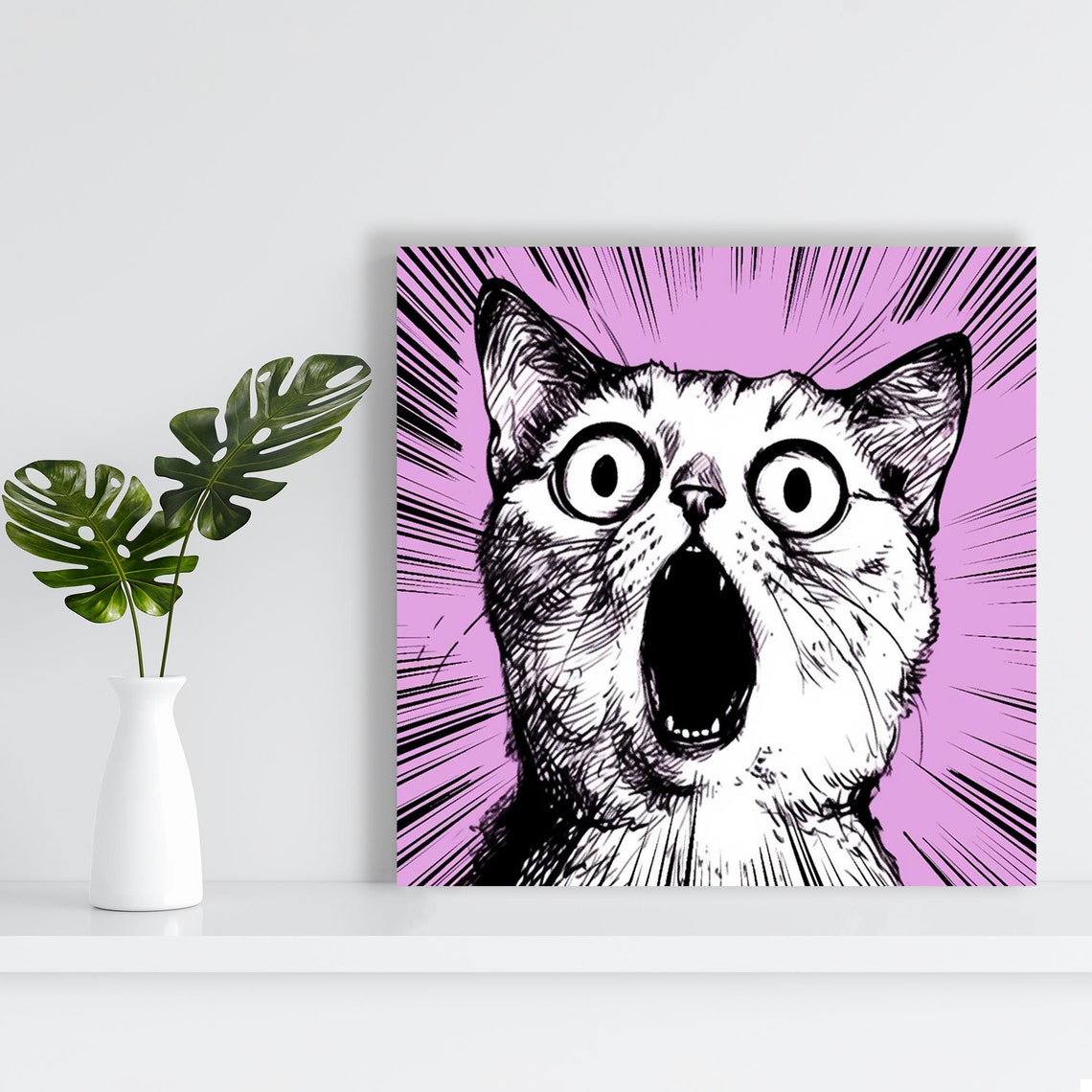 Shocked Screaming Cat Wide Eyes Pop Art Purple Manga Funny Poster - Image 2