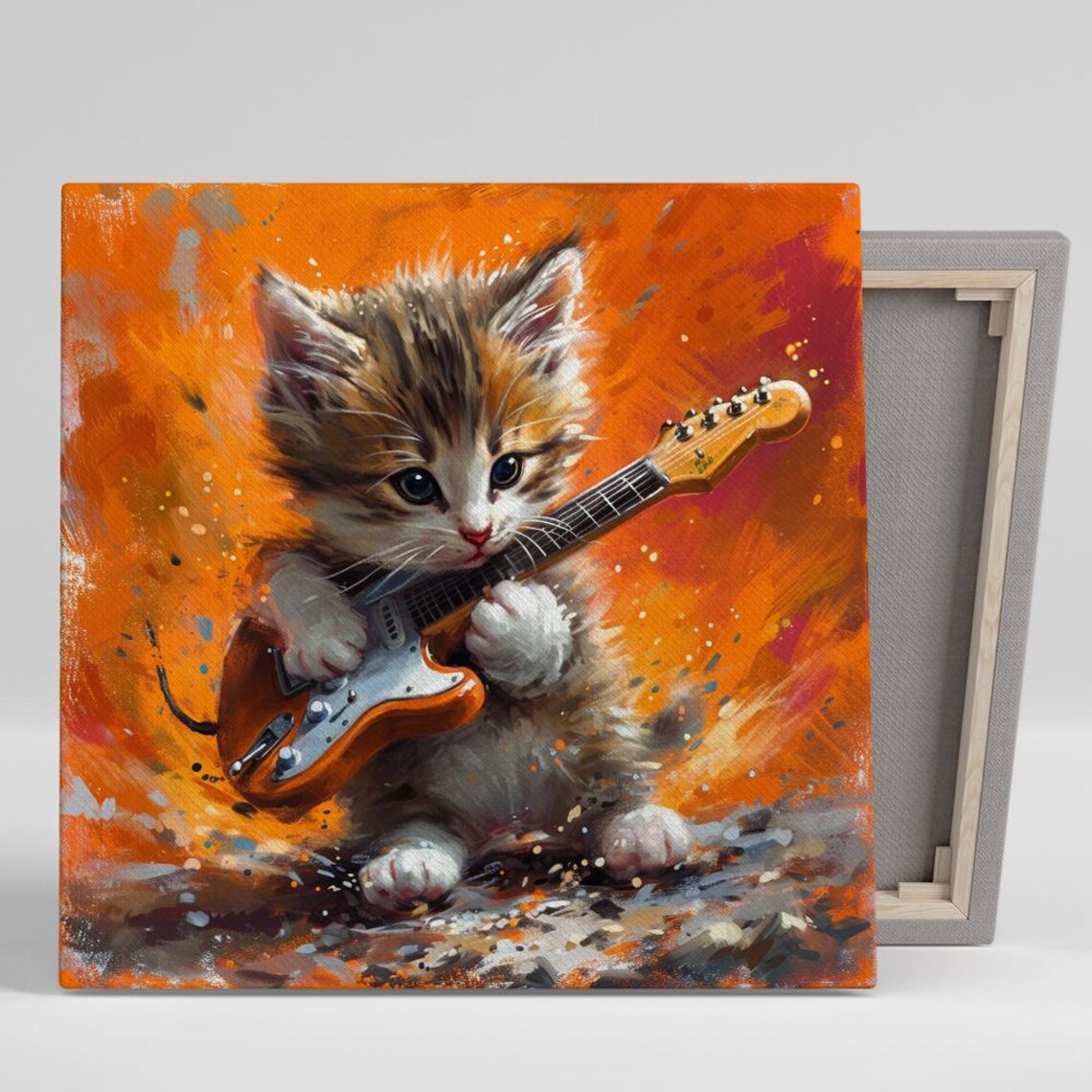 Rock Star Kitten Whimsical Music Poster Print
