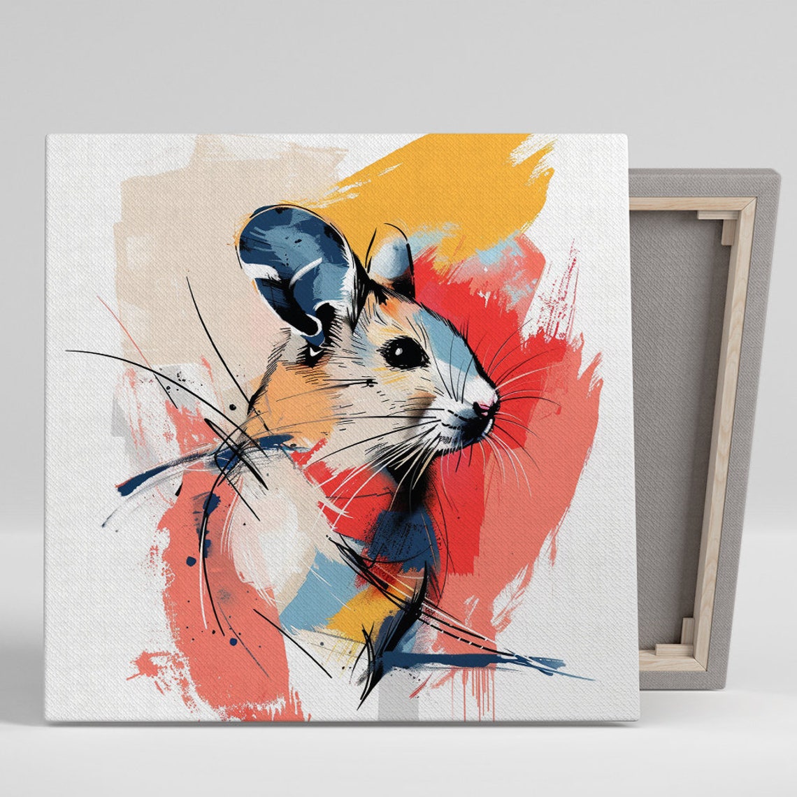 Colorful Sketch Mouse Portrait Red Yellow Blue Whimsical Art Poster