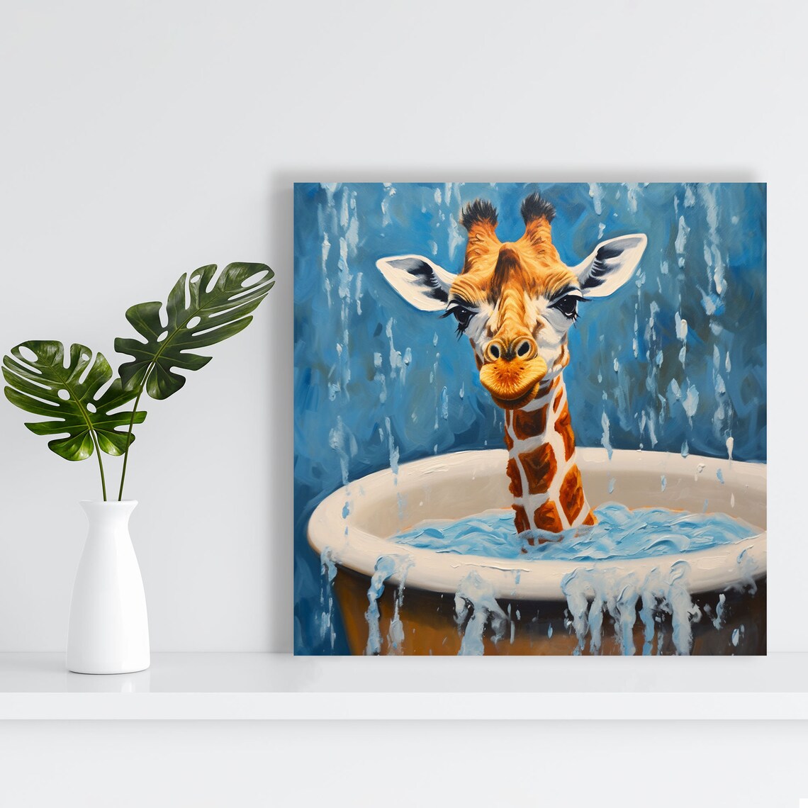 Giraffe in Bathtub Bathroom Animal Wall Art Print - Image 2
