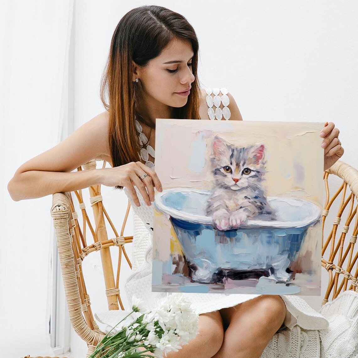 Bathtub Kitten Bliss, Whimsical Nursery Art Print - Image 3