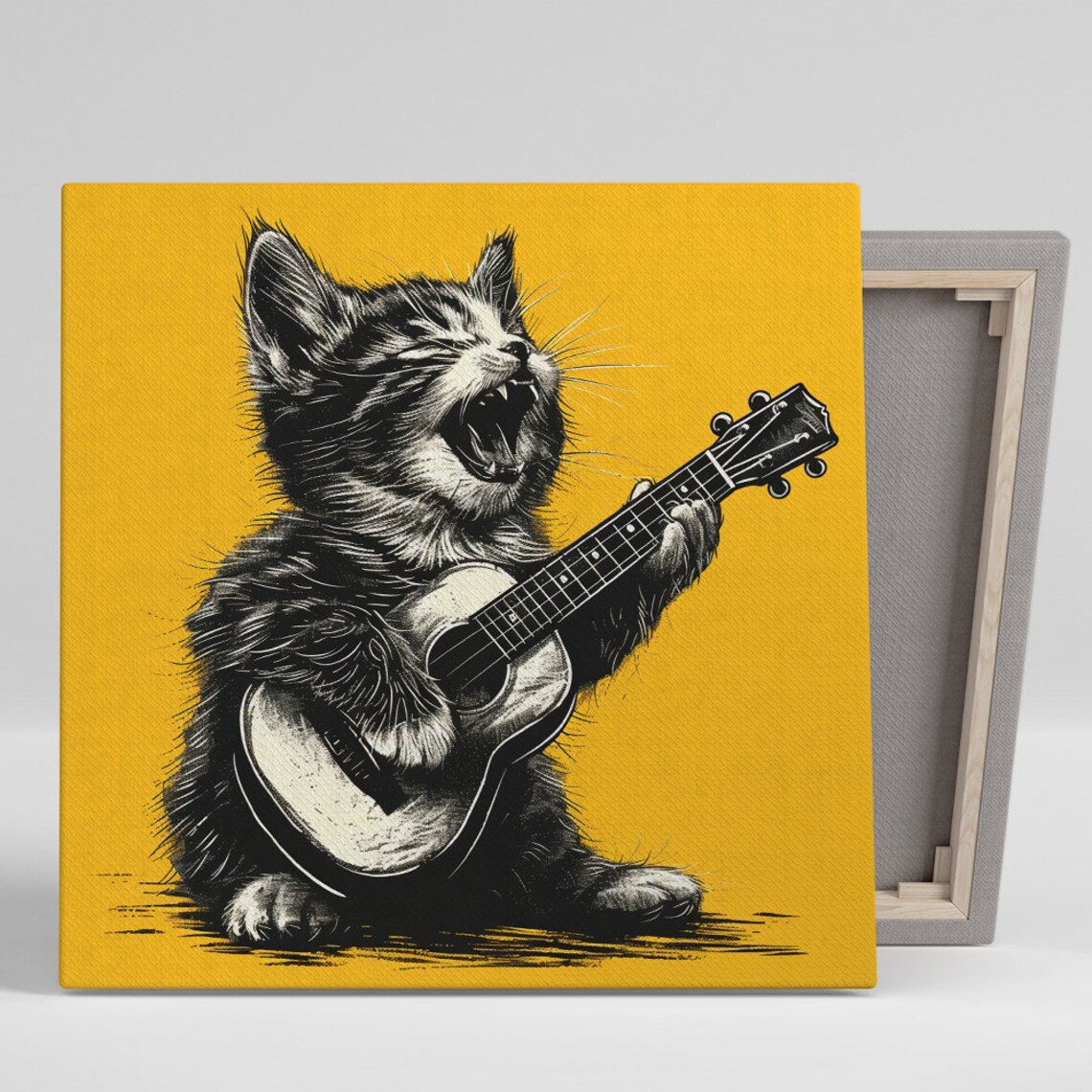 Rock N Roll Kitty Art Print, Whimsical Animal Decor