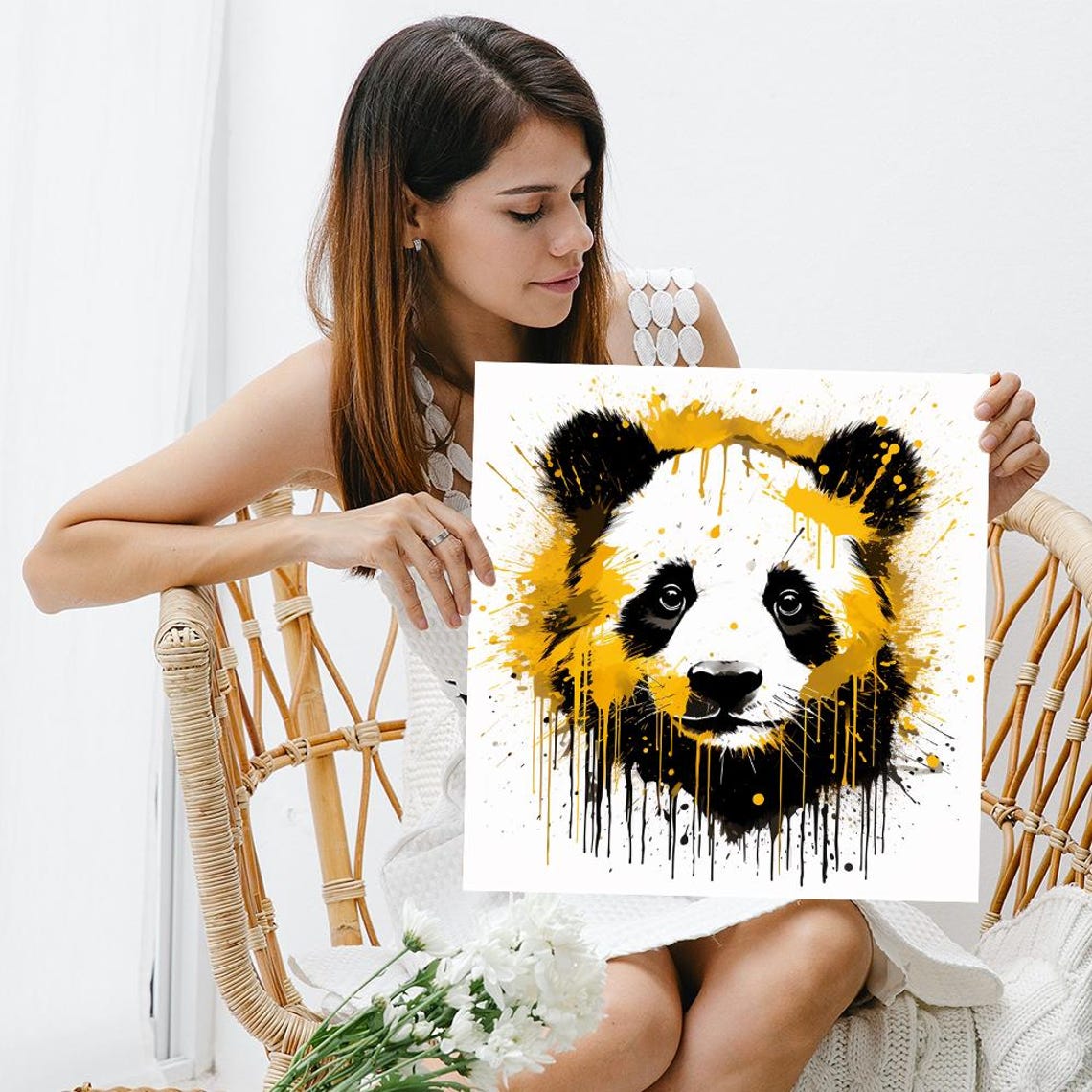 Golden Panda Splash Black Gold Paint Drip Modern Animal Art Poster - Image 3