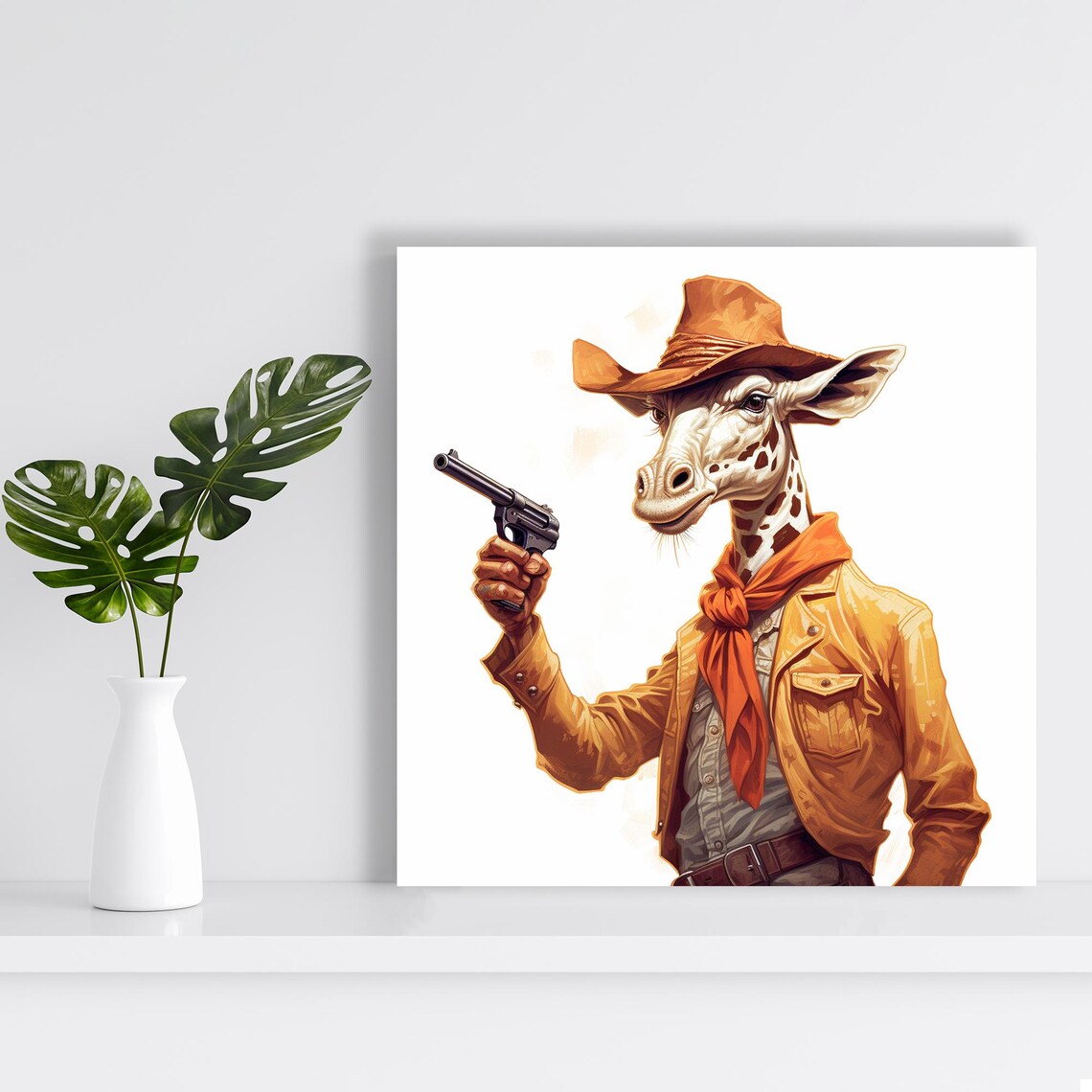 Giraffe Cowboy Gunslinger Western Desert Outlaw Animal Art Poster - Image 2