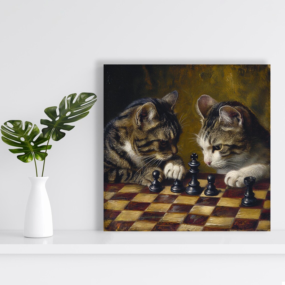 Cat Chess Masters Art Print, Classic Animal Decor - Image 2