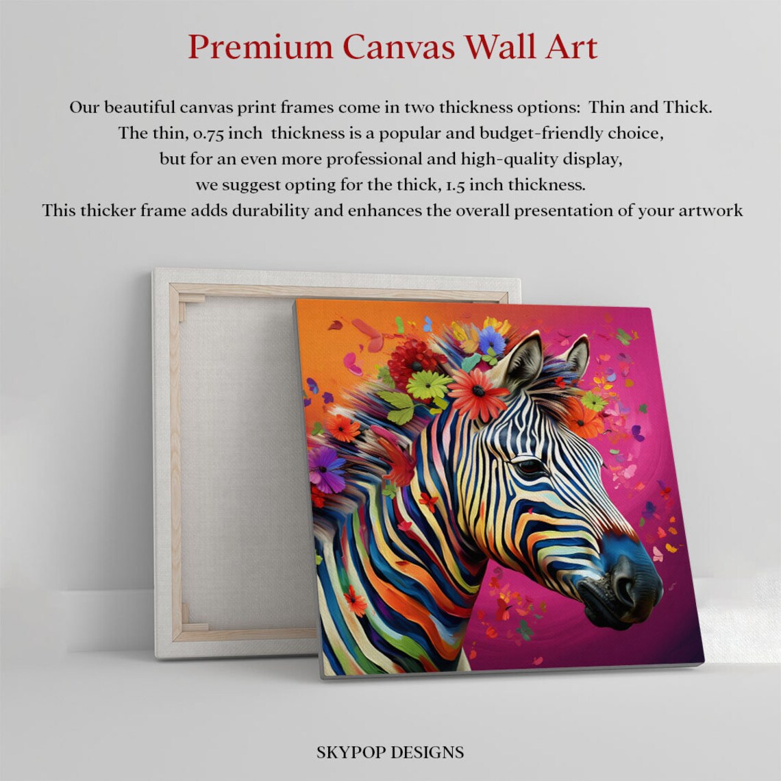 Floral Zebra Wall Art Print, Living Room Decor - Image 2