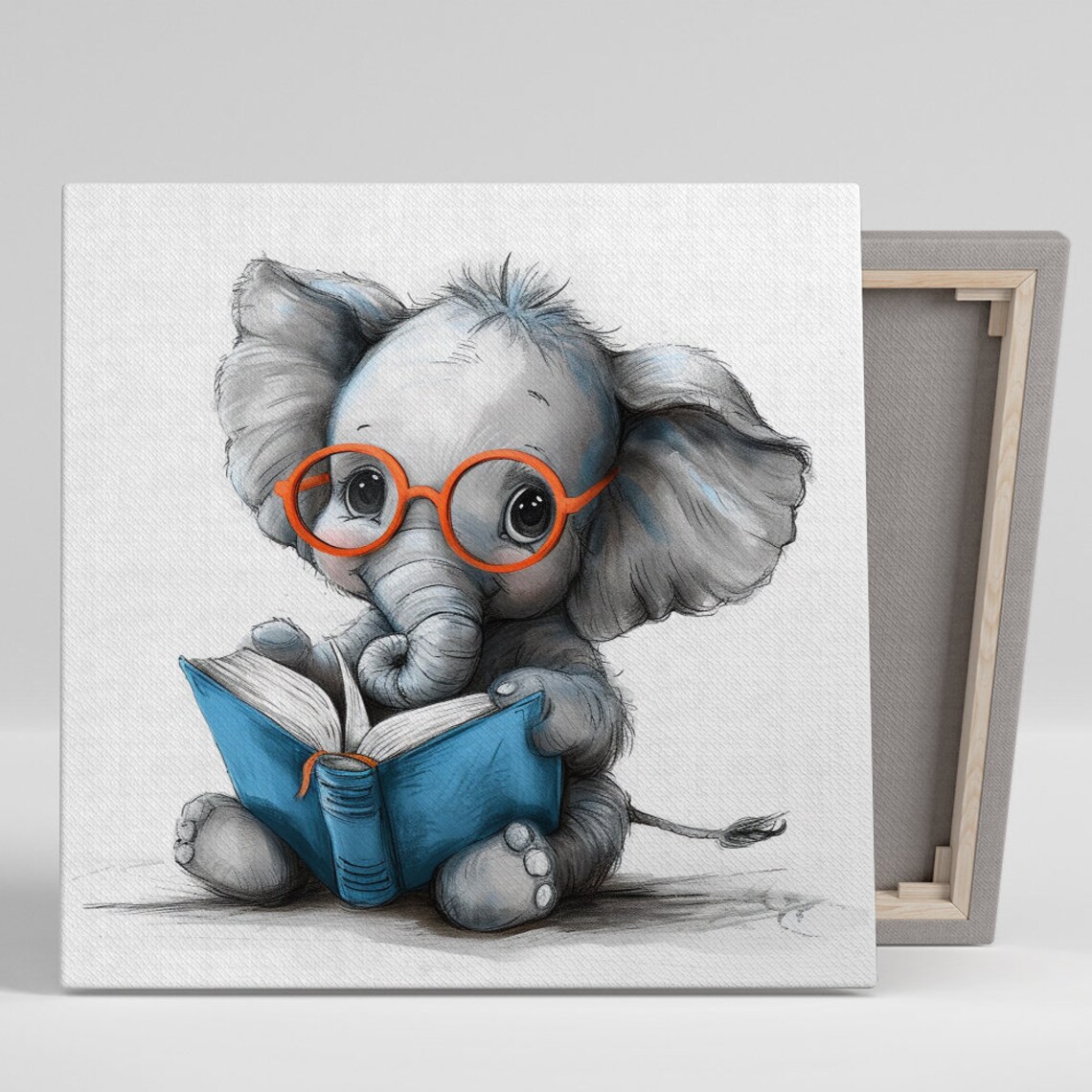 Elephant Bookworm Poster, Whimsical Kids Room Decor